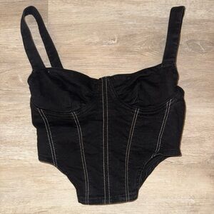 Zara Black bustier Corset Top with White Stitching